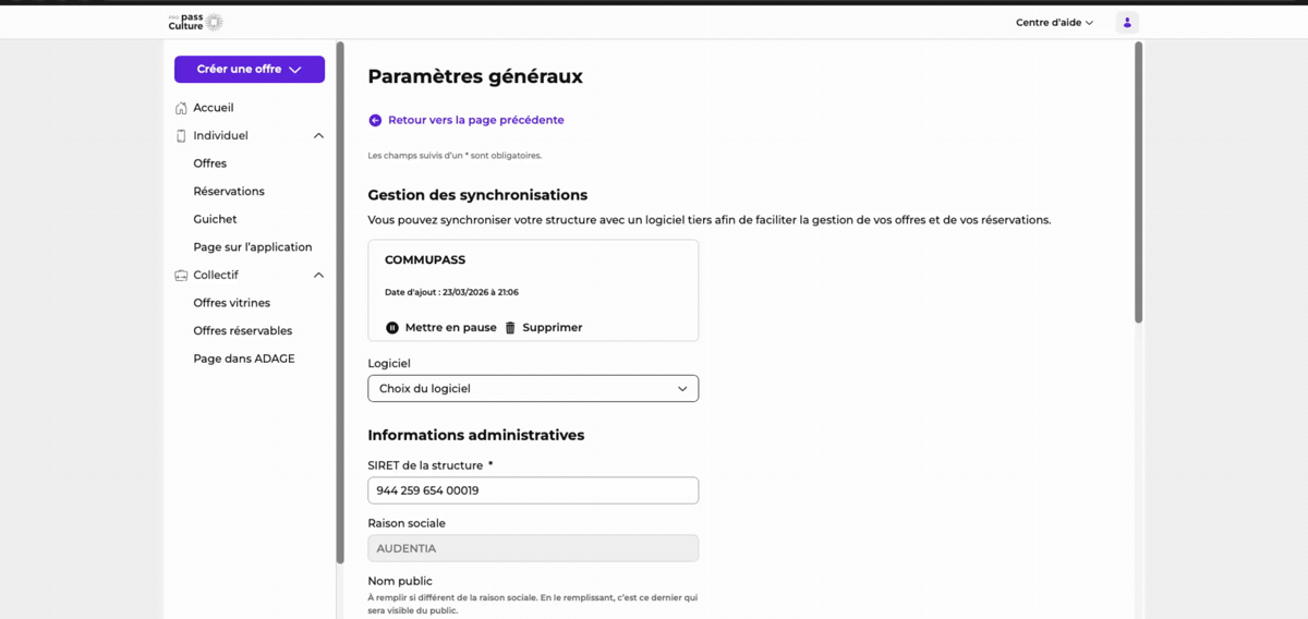 Sélection de CommuPass dans la liste des logiciels et lancement de la synchronisation